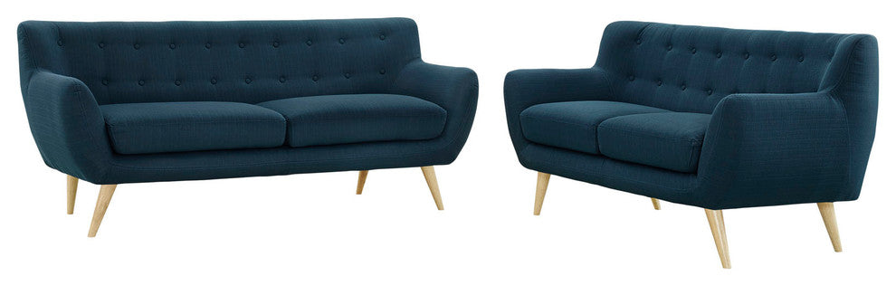 Modern Contemporary Living Room 2-Piece Set, Navy, Fabric, Plywood