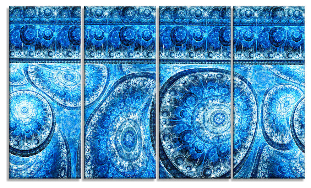 Blue Living Cells Fractal Design, Abstract Canvas Art Print, 48"x28", 4 Panels