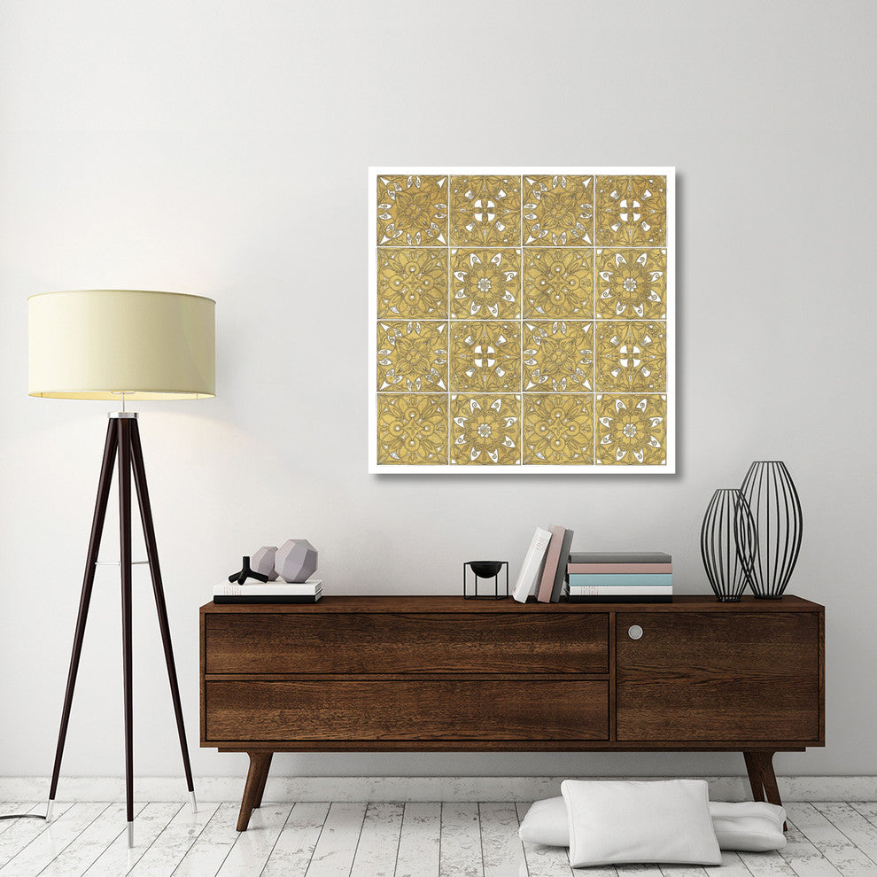 "Color my World Mexican Tiles Pattern Gold" Print by Daphne Brissonnet, 42"x42"