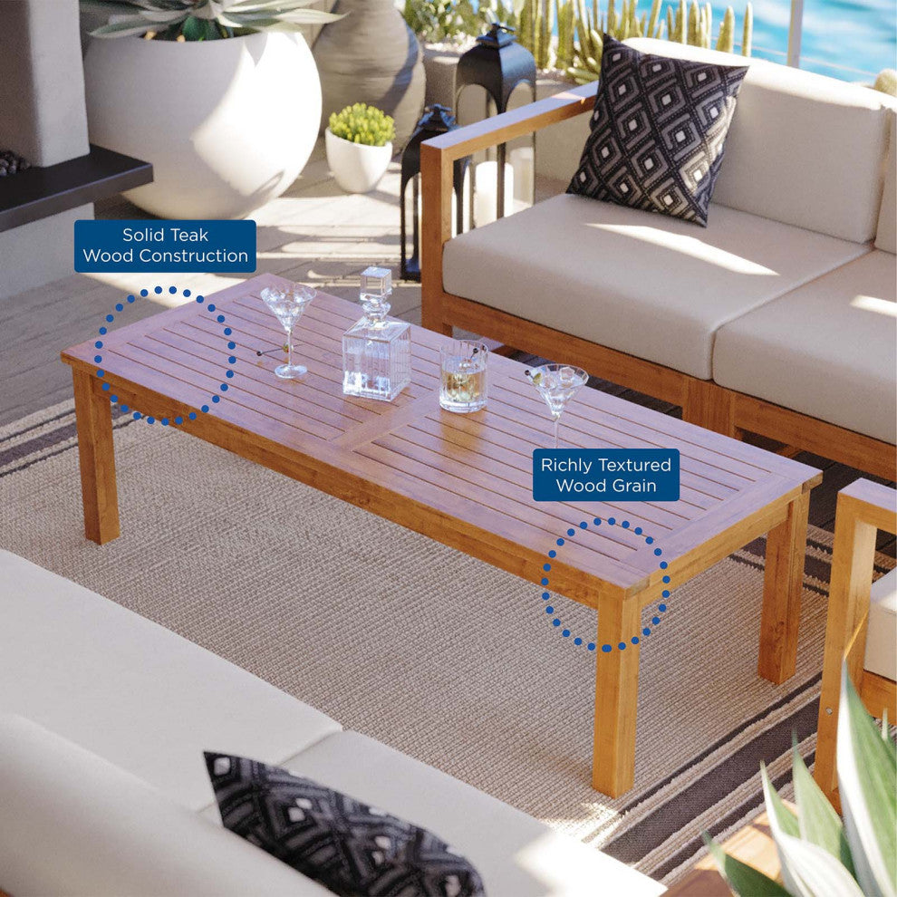 Lounge Coffee Table, Rectangular, Wood, Brown Natural, Modern, Outdoor Patio