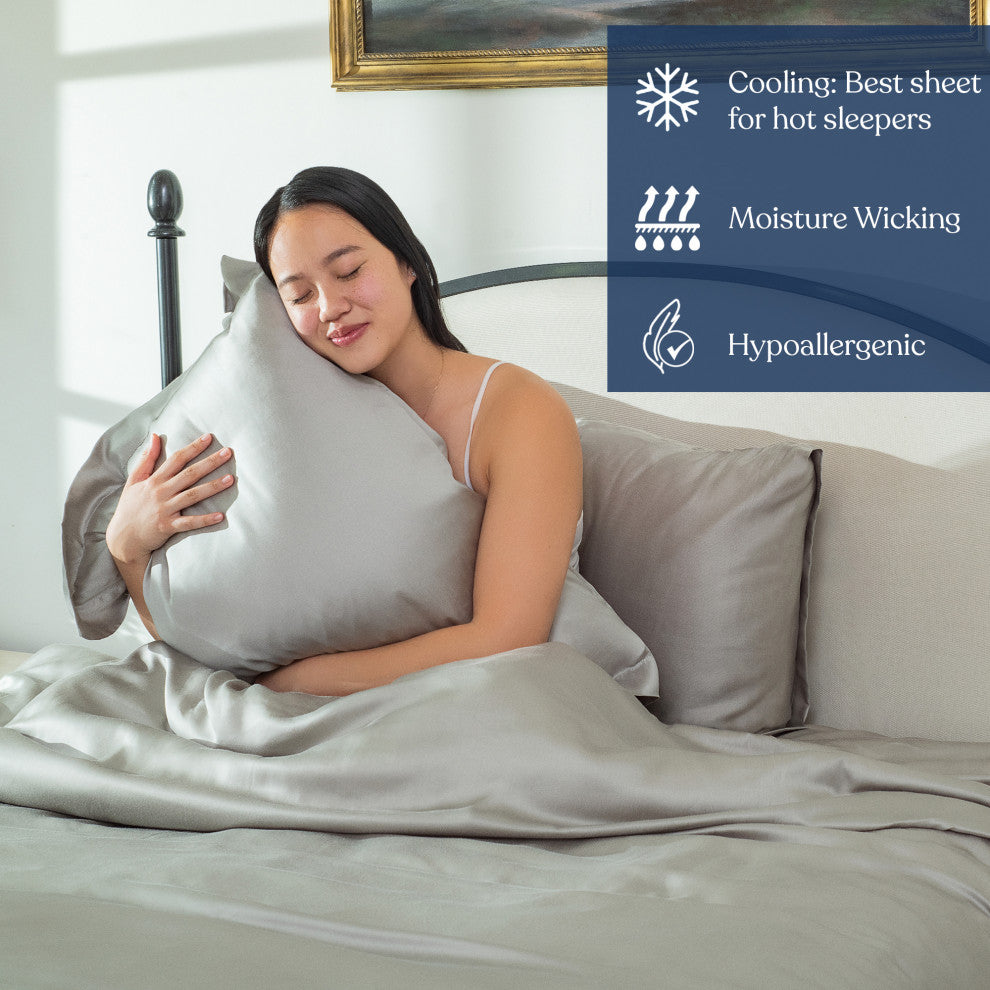 Delara 100% Eucalyptus Lyocell Tencel Pillowcase Set of 2, Dove, Queen, 21"x32"