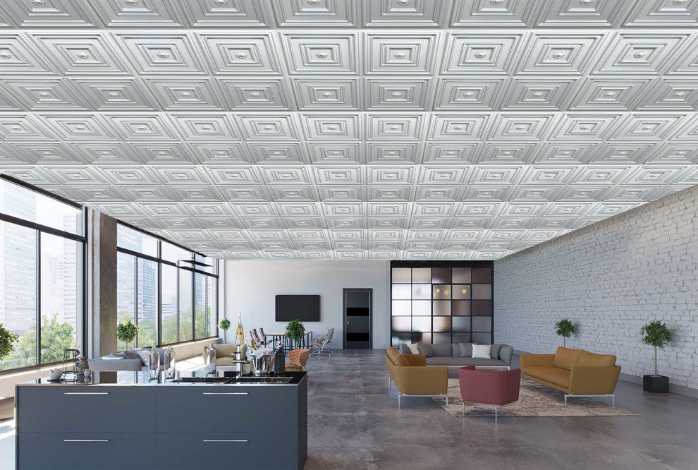 Silver 3D Ceiling Panels, 2''x2'', 200 Sq Ft, Pack of 50