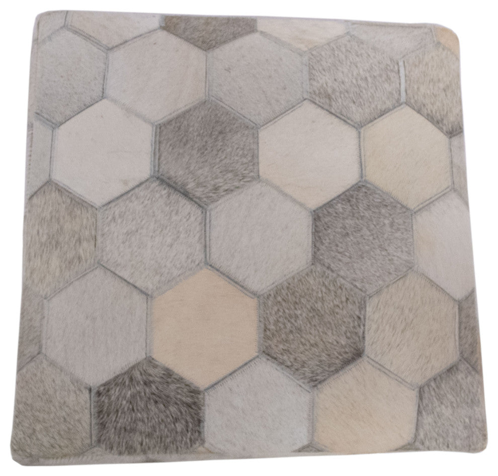 Decor Maisonette Geometric Hide Pouf Eli, Ivory, 18"