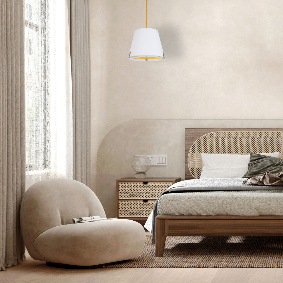 Preston Contemporary 4 Light White Aged Brass Fabric Pendant