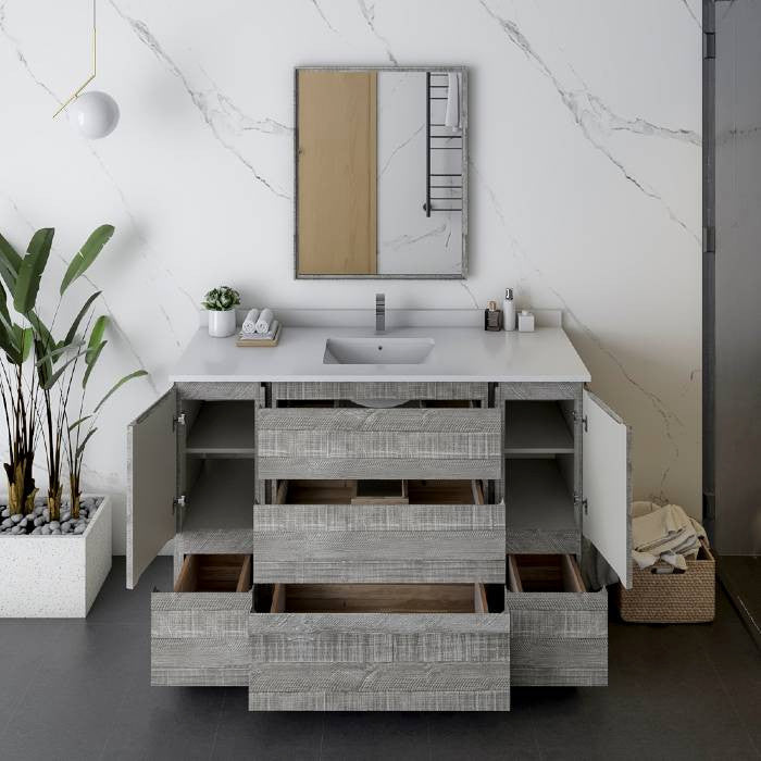 Fresca Formosa 54" Ash Single Sink Modern Bathroom Vanity Set, Faucet Fft1030ch