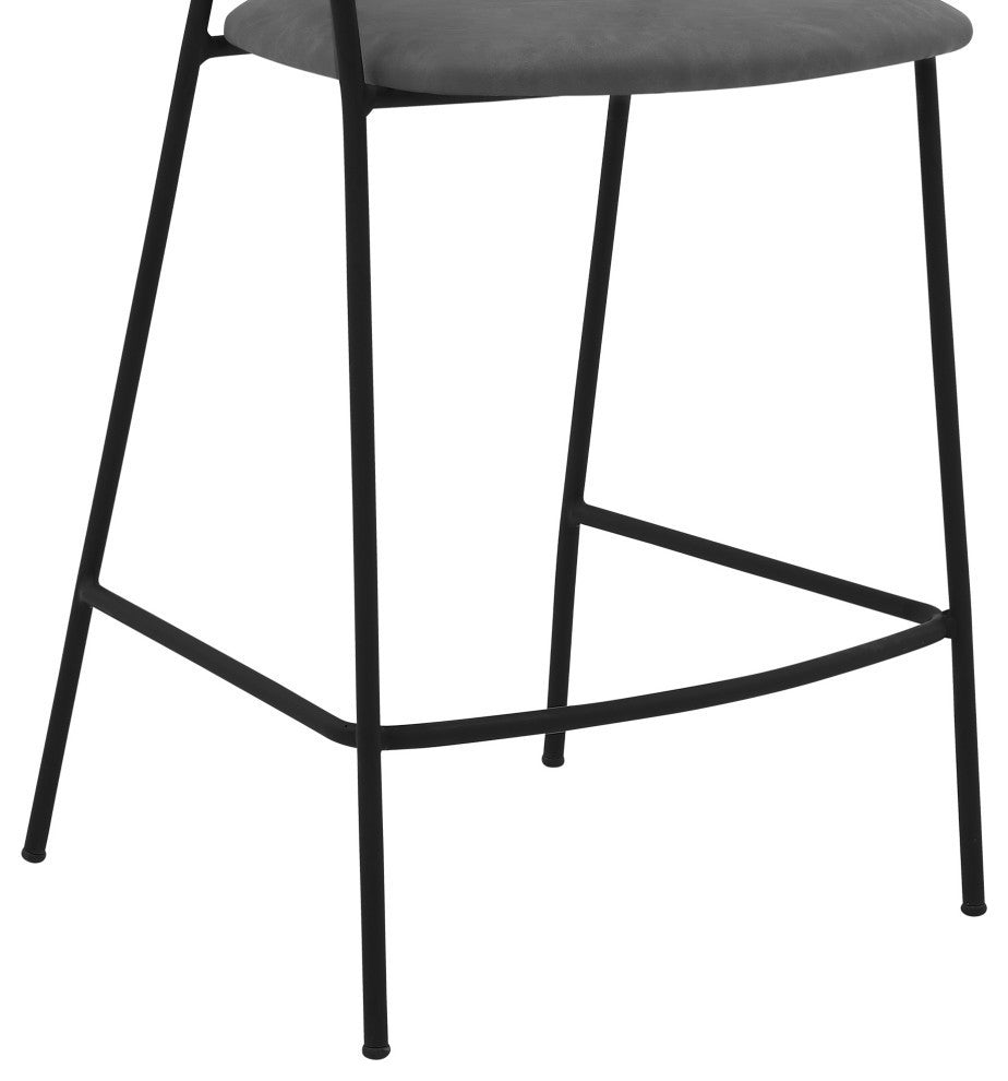 Nara 26" Faux Leather and Metal Counter Height Bar Stool, Black and Gray