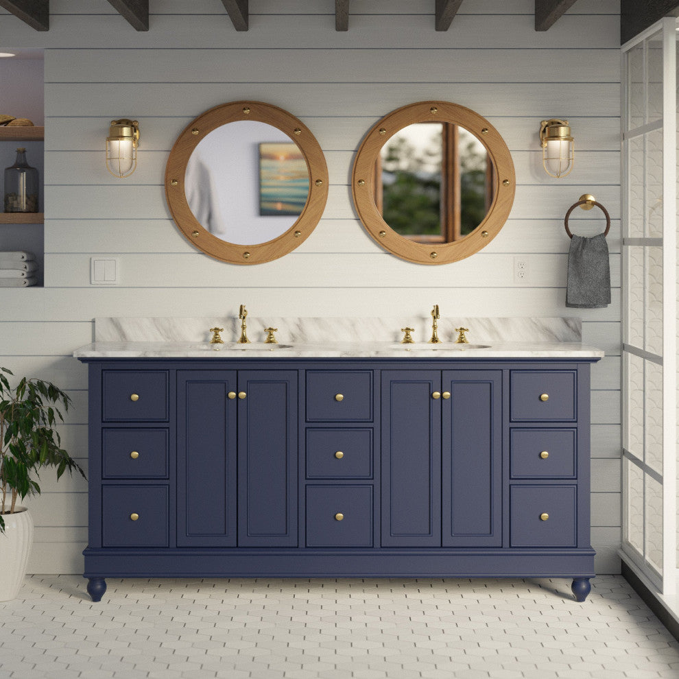 Bella 72" Double Bath Vanity, Base: Royal Blue, Top: Carrara Marble