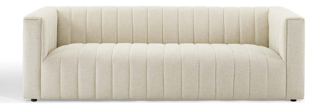 Tufted Sofa, Fabric, Beige, Modern, Living Lounge Room Hotel Lobby Hospitality