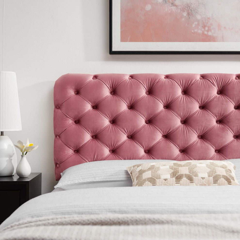 Tufted Headboard, Twin Size, Velvet, Pink, Modern Contemporary, Bedroom Master