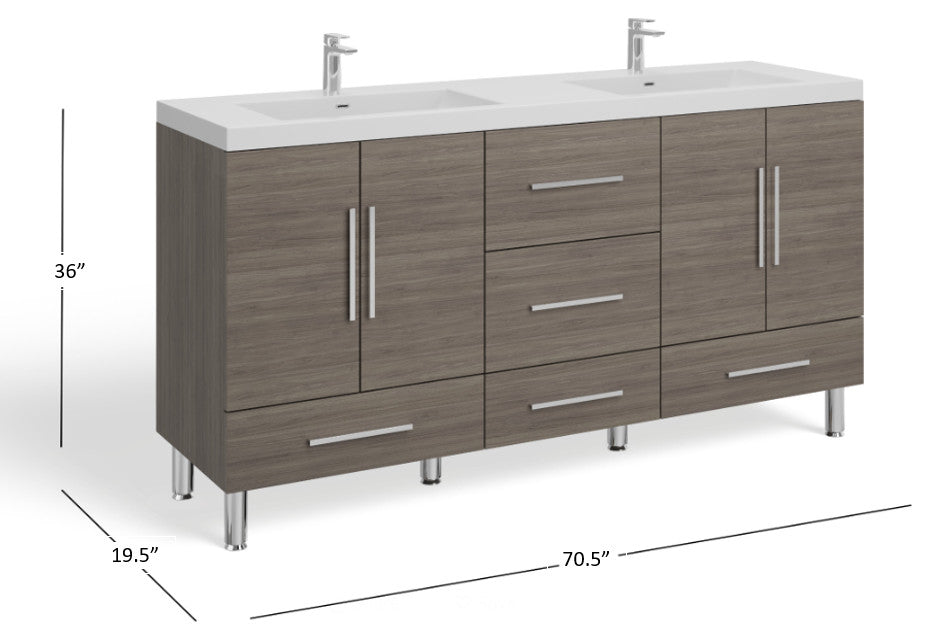 The Latitude Bathroom Vanity, Gray, 68", Double Sink, Freestanding