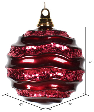 Vickerman Stripe Candy Glitter Wave Ball Christmas Ornament