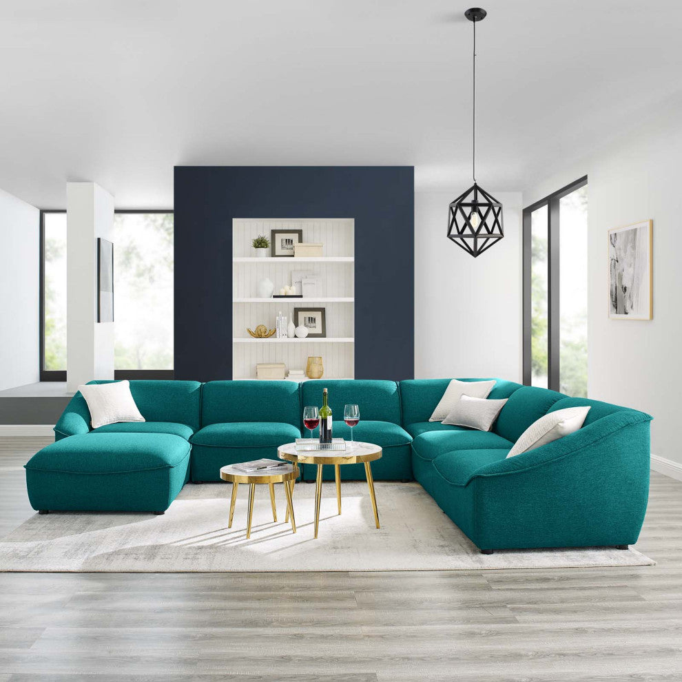 Sectional Sofa Set, Fabric, Teal Blue, Modern, Living Lounge Hotel Hospitality