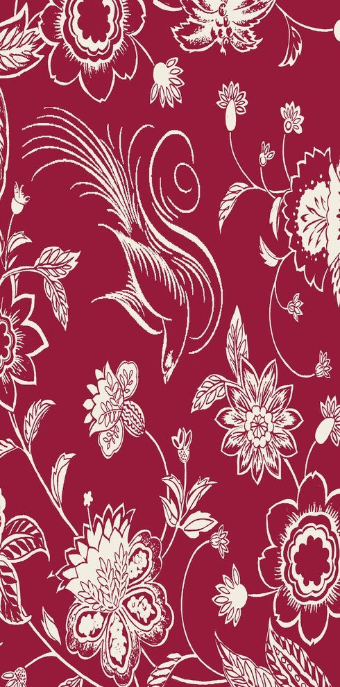 Traditional Bird Floral Decorative Holiday Floral Print Bath Towel, Cranberry