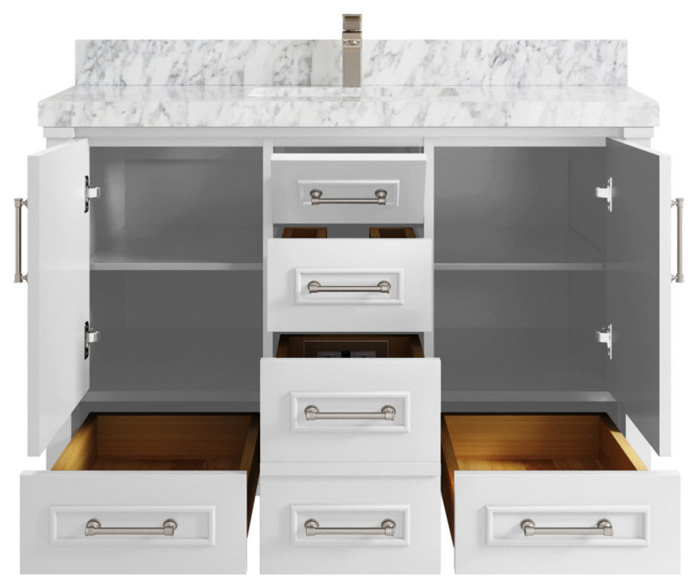 Aberdeen 48 Single Sink Bath Vanity in White 2" Carrara Marble