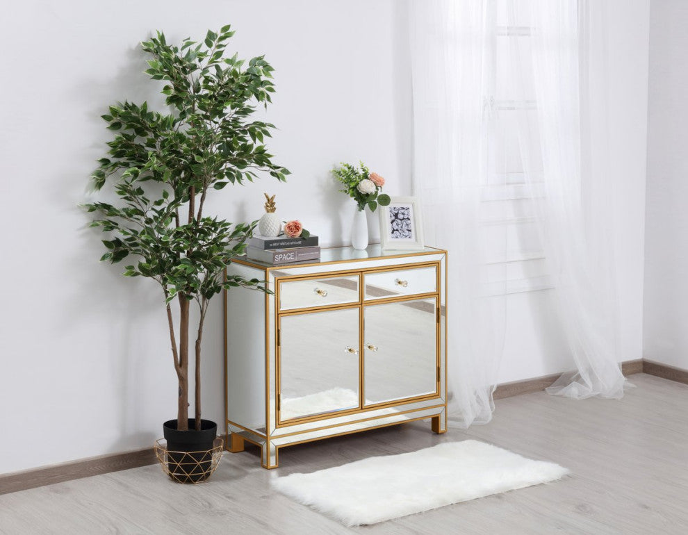 Elegant Reflexion Nightstand With 2 Drawers 2 Doors MF72002G - Antique Gold