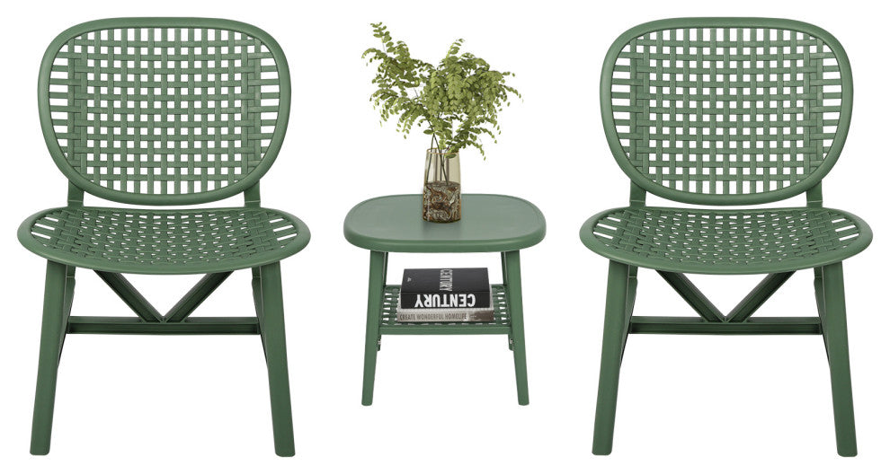 3-Piece Patio Table Chair Set Conversation Bistro Set, Green