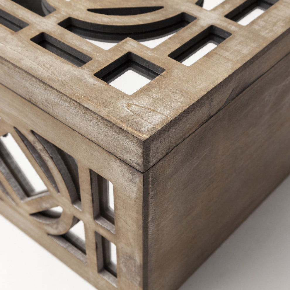 Set of Two Brown Mirrored Wooden Boxes