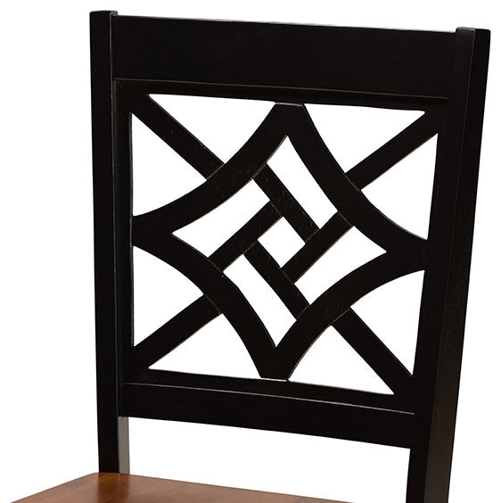 Isidro Contemporary Two-Tone Dark Brown and Walnut Dining Chair, Set of 2