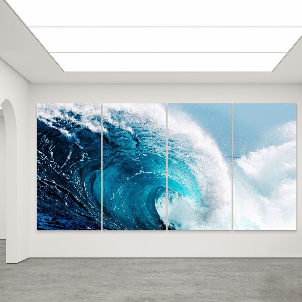 "Blue Wave ABCD" Frameless Free Floating Panel Graphic Wall Art, 72"x36"