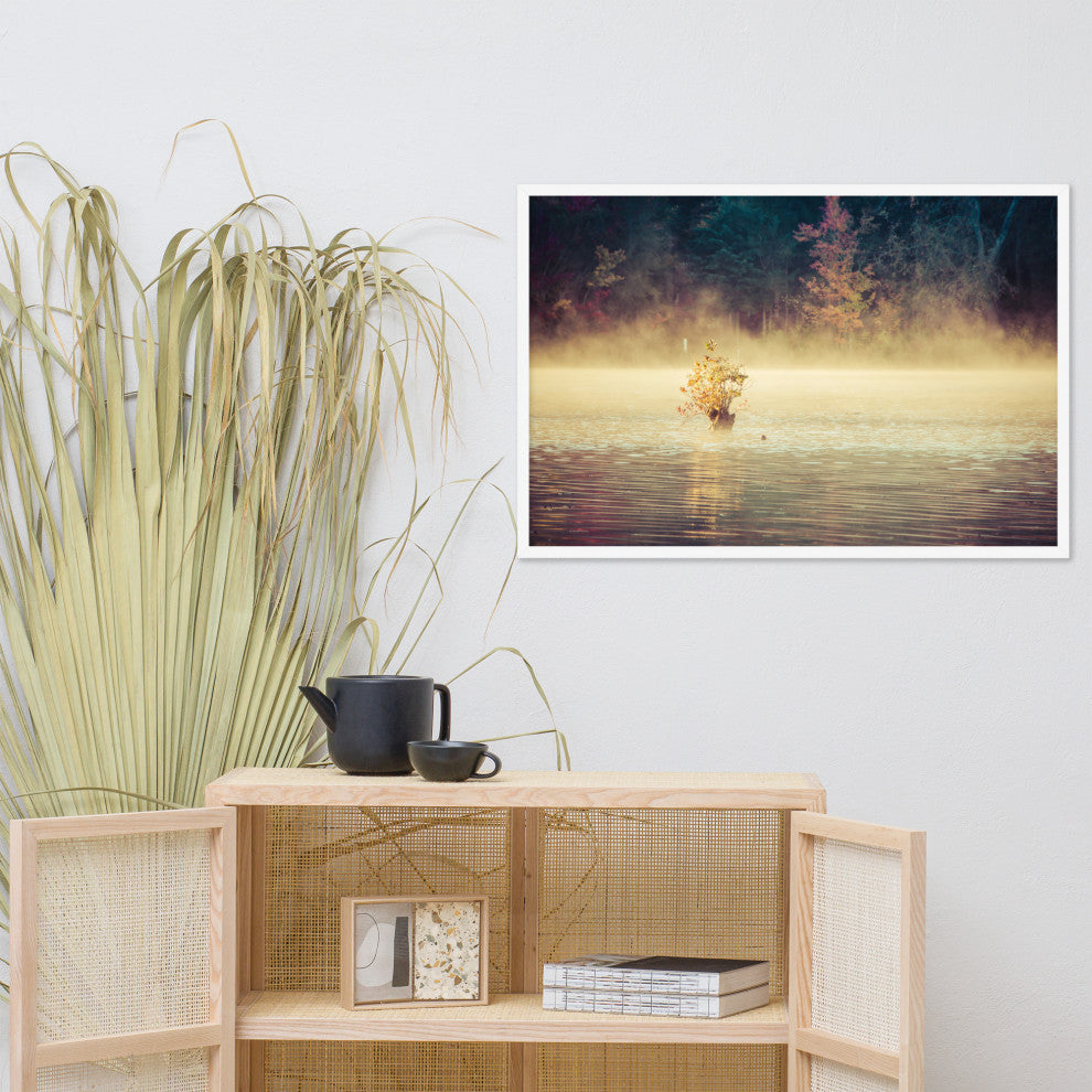 Golden Mist on Waples Pond Framed Photo Paper Wall Art Prints, White, 24" X 36"