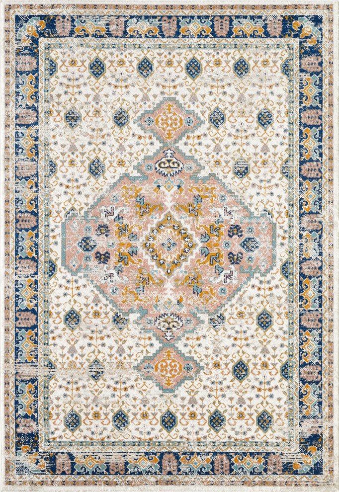 Abani Porto PRT150A Traditional Ivory and Orange Medallion Area Rug