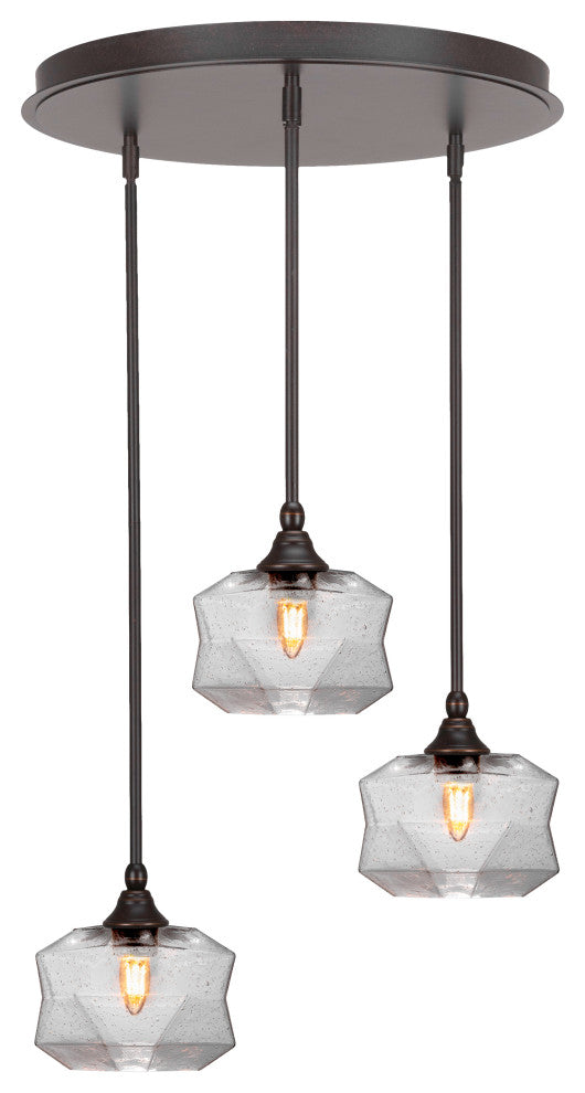 Empire 3-Light Cluster Pendalier, Dark Granite/Clear Bubble