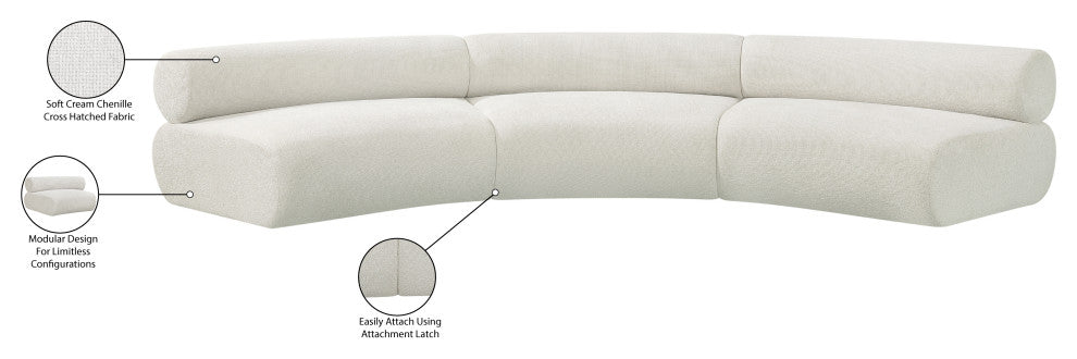 Bale Cream Chenille Fabric Modular Sofa, Cream, 3-Piece, Arc Shaped