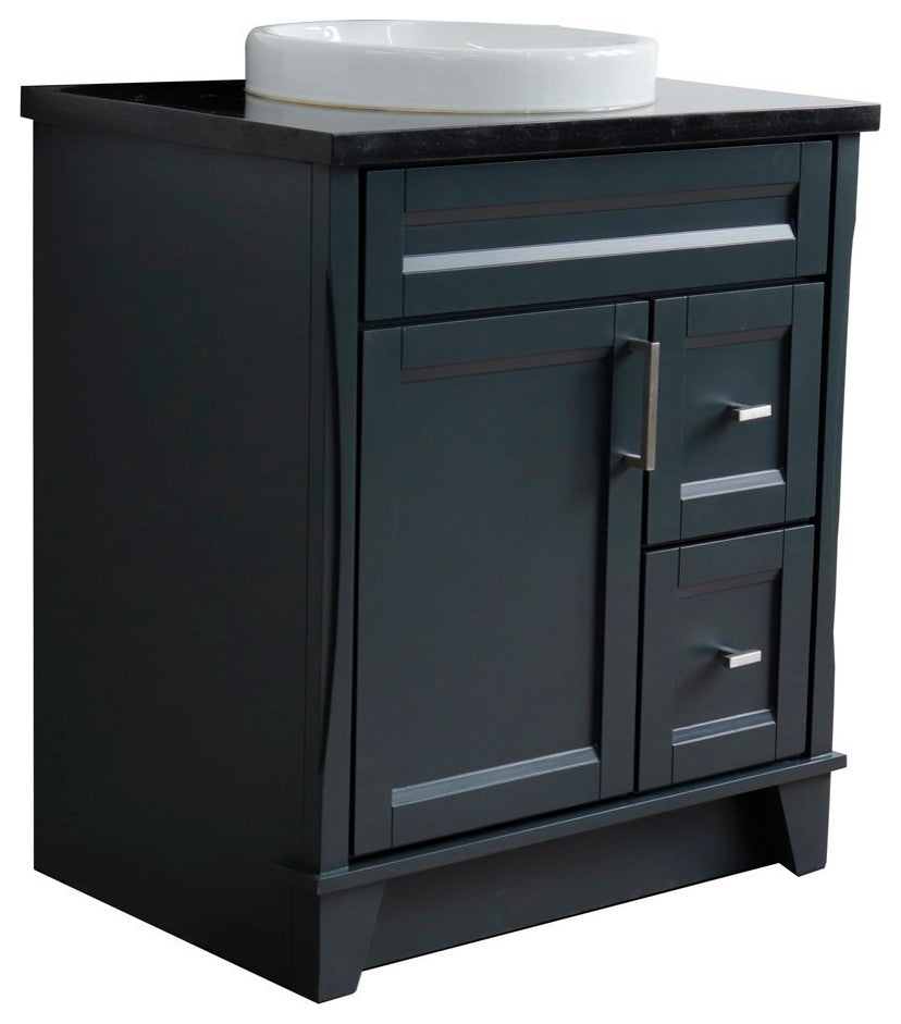 31" Single Sink Vanity, Dark Gray Finish With Black Galaxy Granite