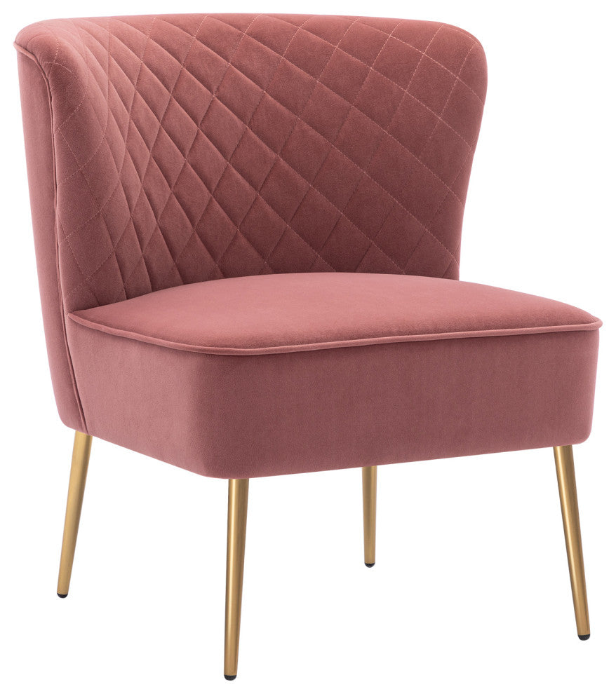 Diamond Stitched Bright Velvet Slipper Chair, Pink