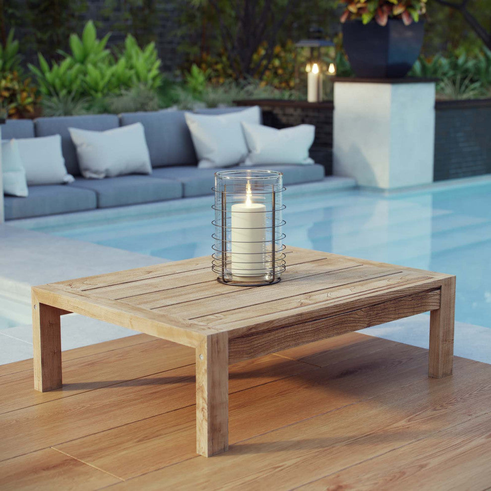 Lounge Coffee Table, Rectangular, Brown Natural, Wood, Modern, Outdoor Patio