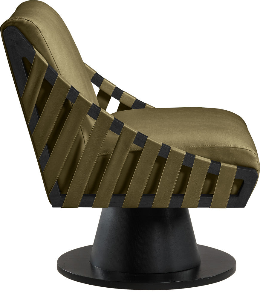 Millwin Upholstered Swivel Accent Chair, Olive, Vegan Leather, Black Finish