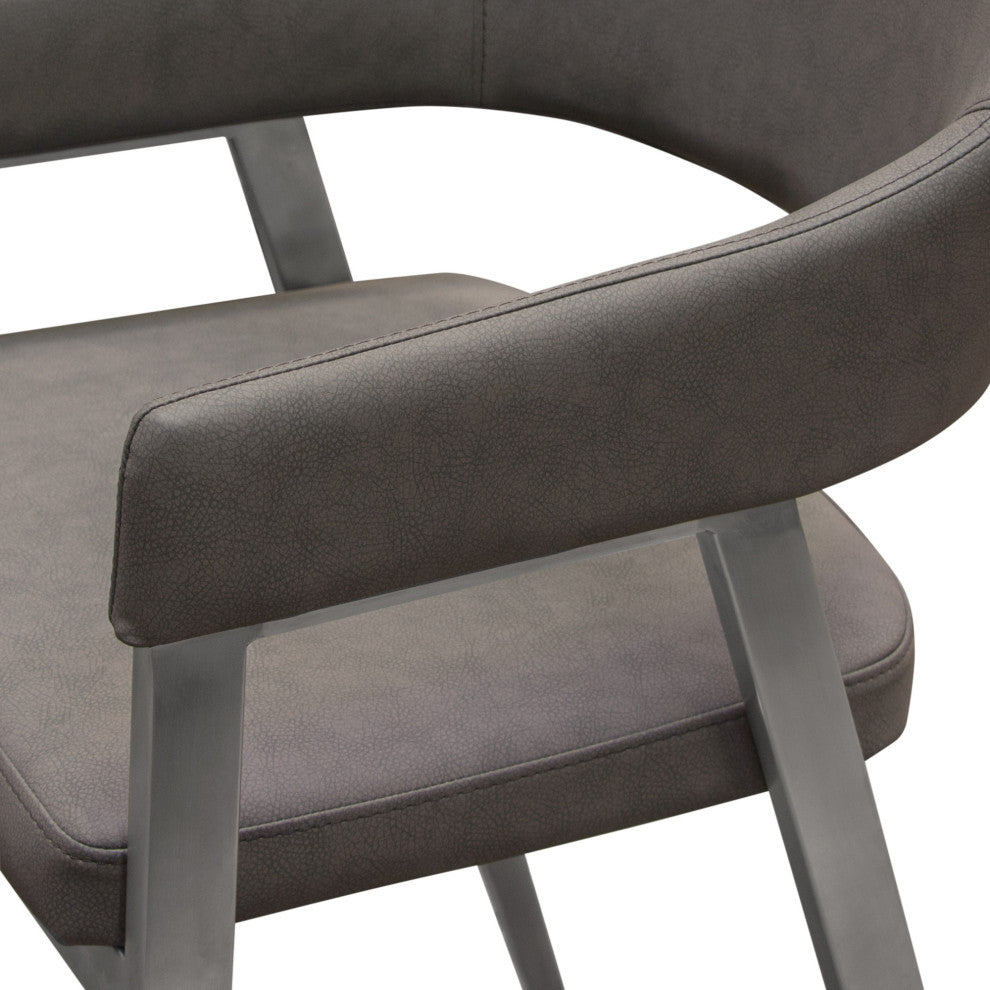 Counter Height Chairs, Set of 2, Gray Leatherette, Brushed Steel Leg