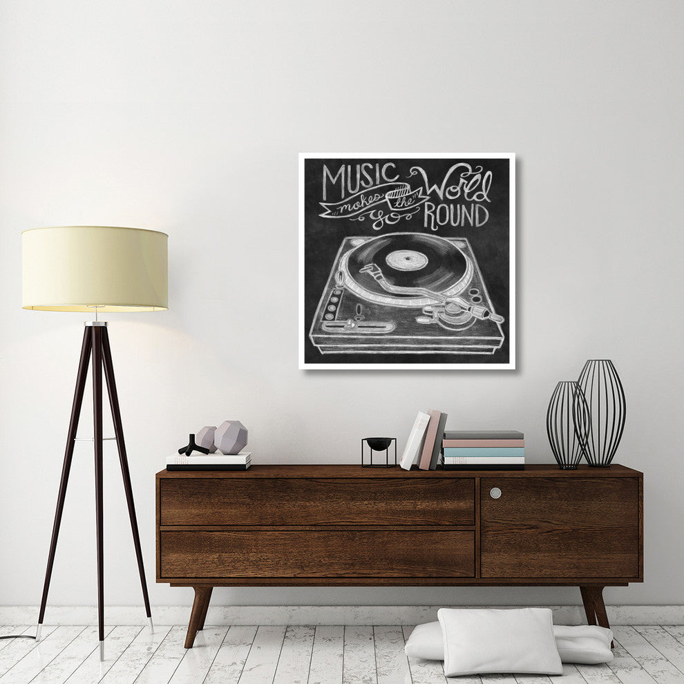 "Retro Record Player Chalk" Digital Paper Print by Mary Urban, 38"x38"
