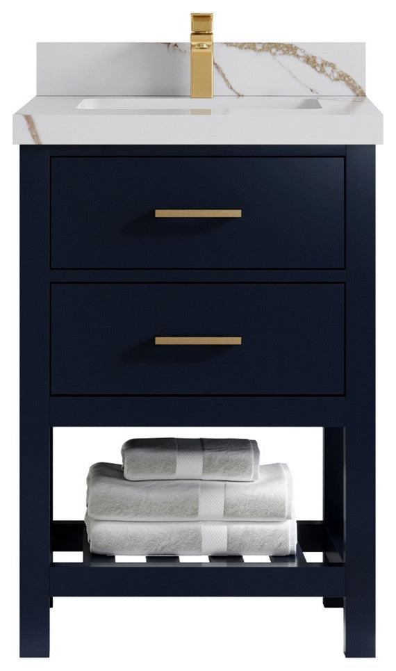 Parker 24" Single Sink Bath Vanity, Navy Blue 2" Calacatta Gold
