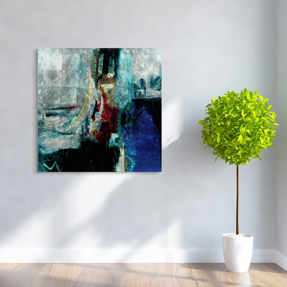 "Interplay Abstract I" Wall Art Reverse Printed Tempered Glass With Silver Leaf