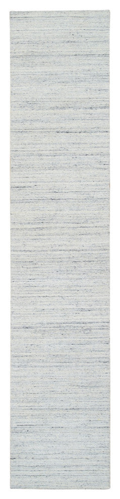 Ivory Plain Modern Striped Design Organic Wool Hand Loomed Runner Rug, 2'6"x12'