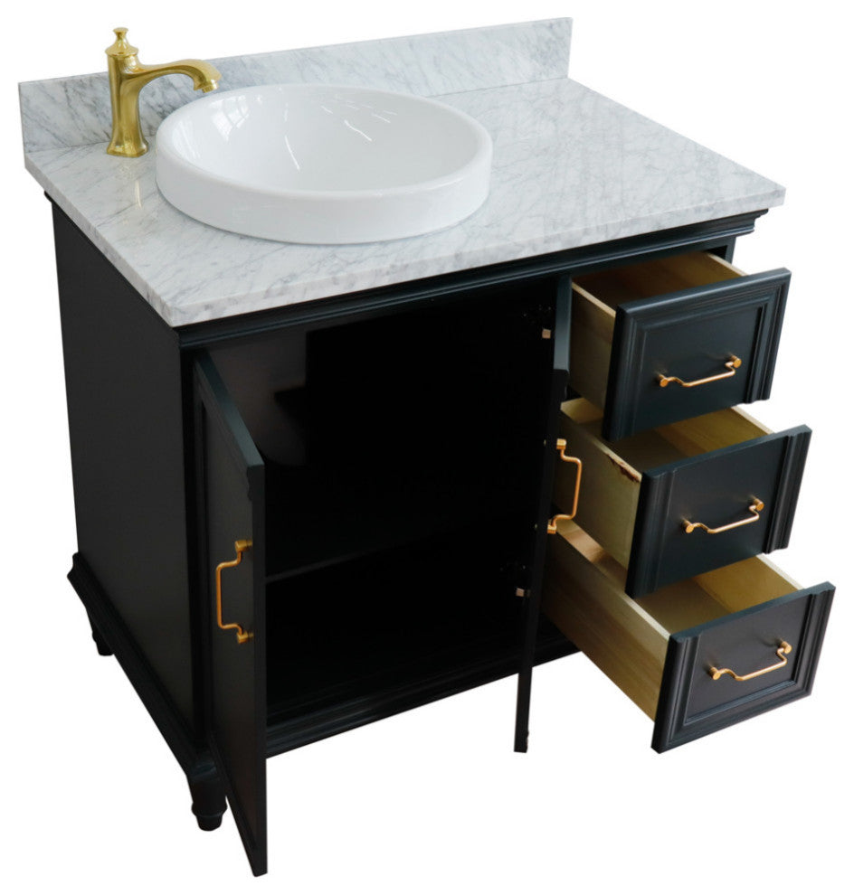 37" Single Vanity, Dark Gray Finish With White Carrara