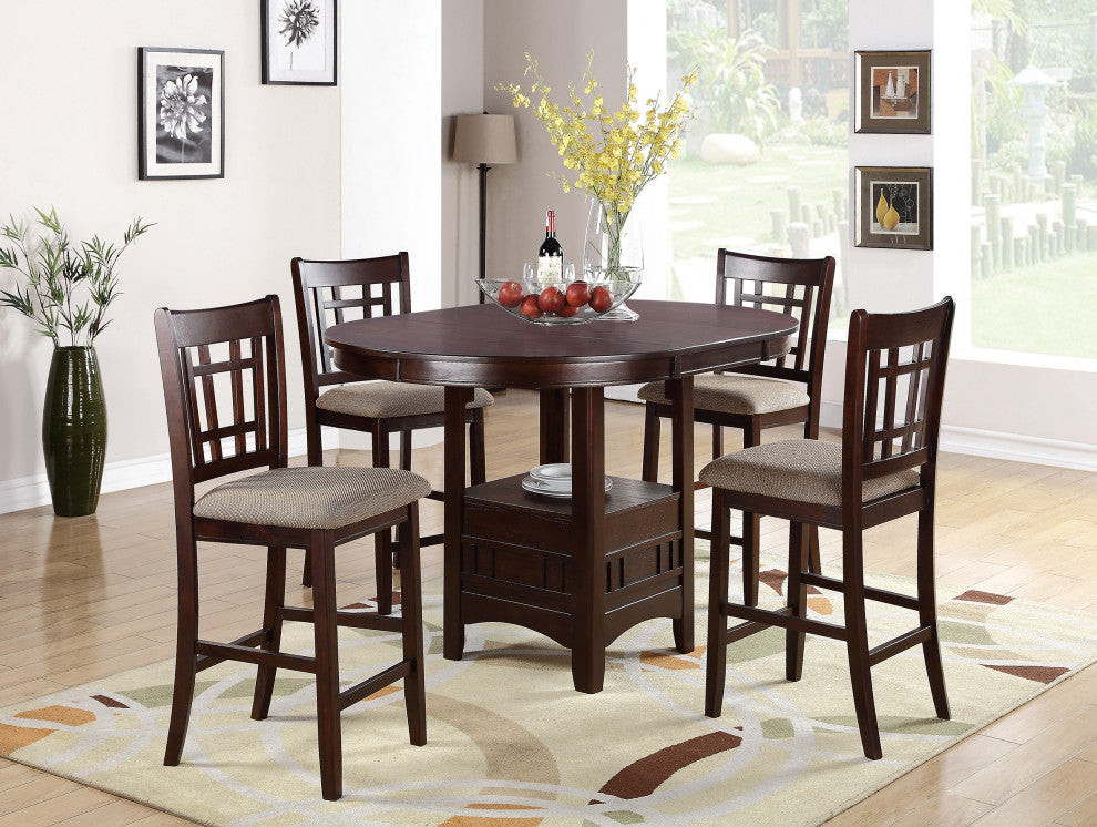 Round Dining Table With 18" Leaf, Brown