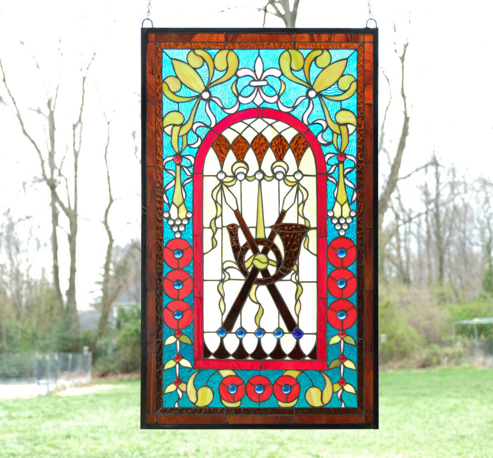 20.5" x 34.75" Large Handcrafted glass window panel WL040101