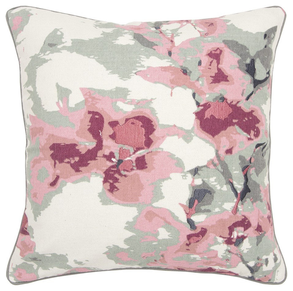 Pink Gray Impressionistic Floral Throw Pillow