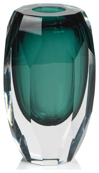 Albi Emerald Cut Glass Vase, 6.5"