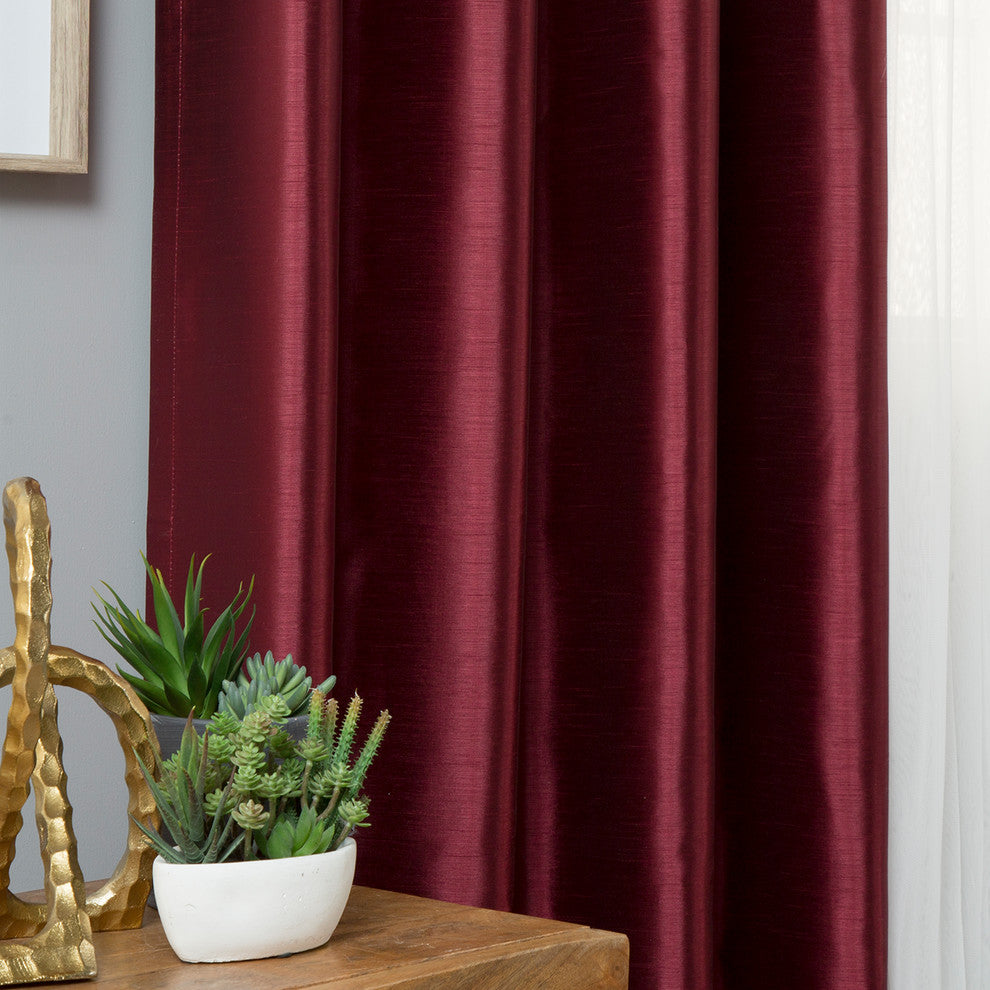 Tulle Lace and Faux Silk Blackout Mix and Match, 4-Piece Set, Burgundy