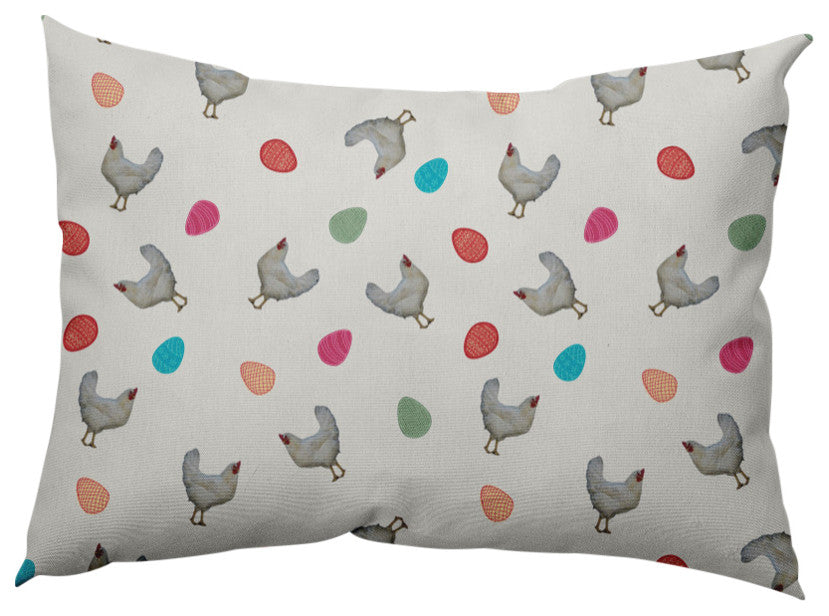 Chickens and Eggs Easter Decorative Lumbar Pillow, Whisper White, 14x20"