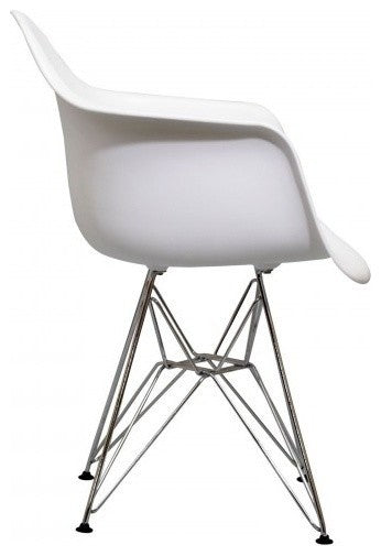 Set of 2 DAR White Mid Century Modern Dining Armchair, Steel Eiffel Legs