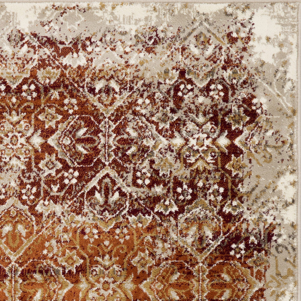 8"x11" Rust Ivory Distressed Diamonds Area Rug