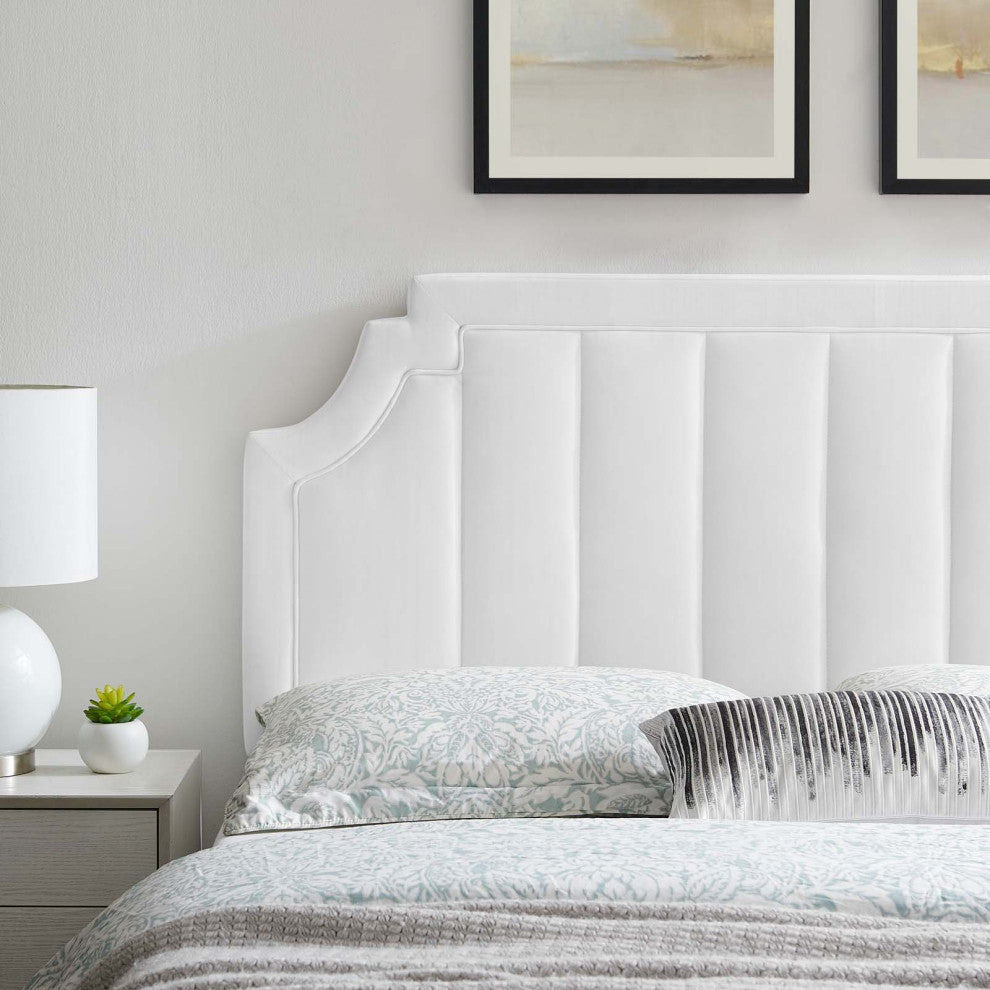 Tufted Headboard, King Size, Velvet, White, Modern Contemporary, Bedroom Master