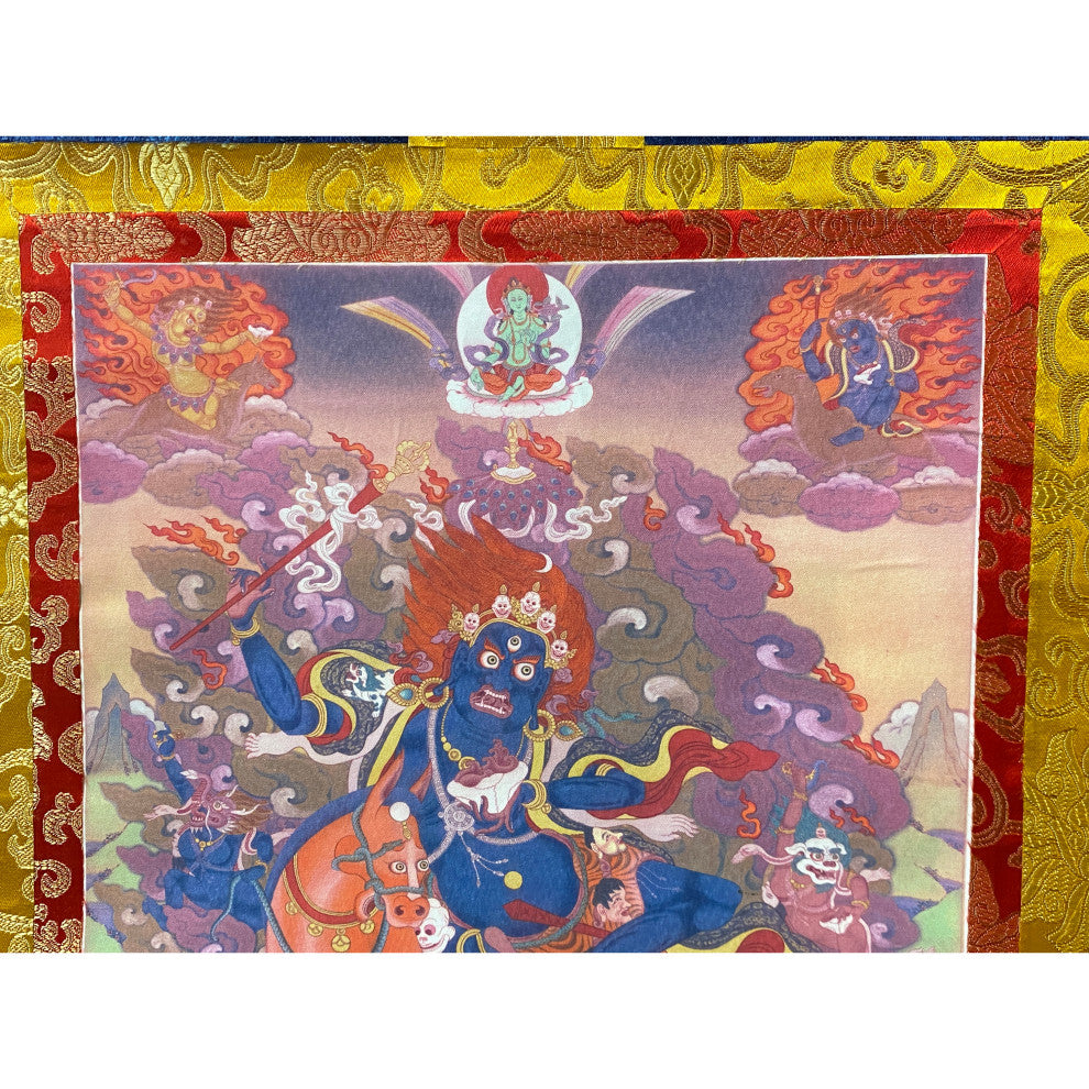 Tibetan Print Fabric Trim Protector Deity Art Wall Scroll Thangka Hws2167