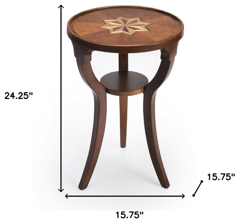 24" Brown And Olive Ash Manufactured Wood Round End Table With Shelf
