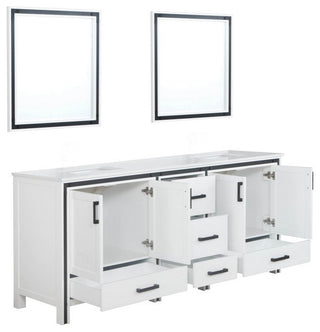 Ziva White 80" Double Vanity, Cultured Marble Top, 30" Mirrors