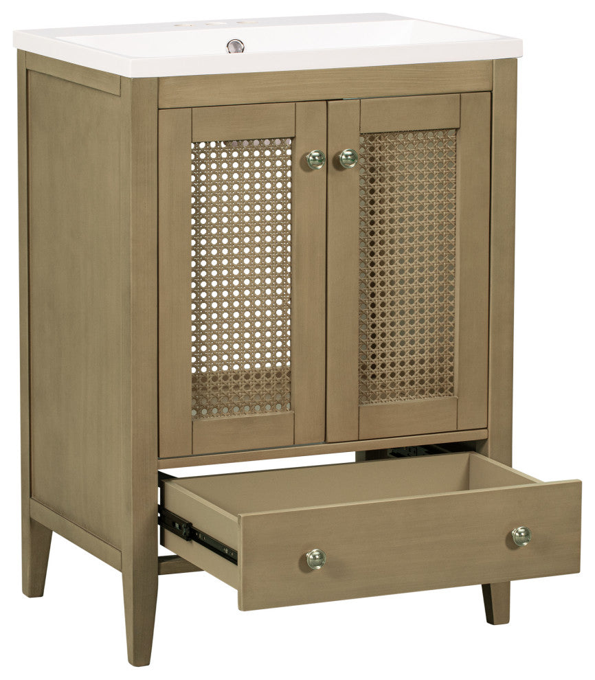 MDF Freestanding Bathroom Vanity Set with Drawer,Doors and Integrated Sink